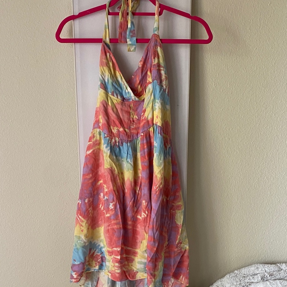 Colorful Tie-Dye Halter Dress
